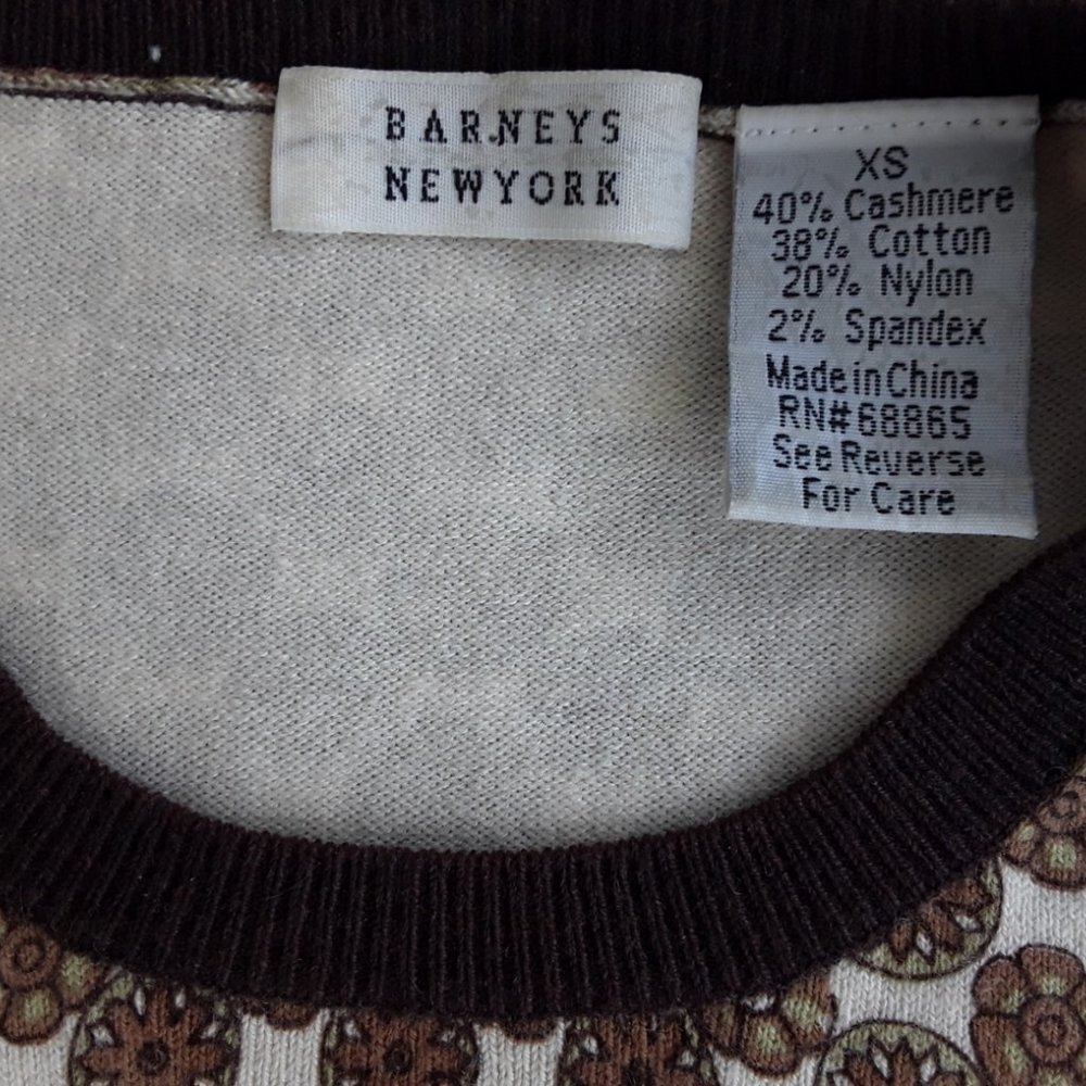 Barneys New York Brown Cashmere/Cotton Multicolor Sweater - Picture 3 of 6